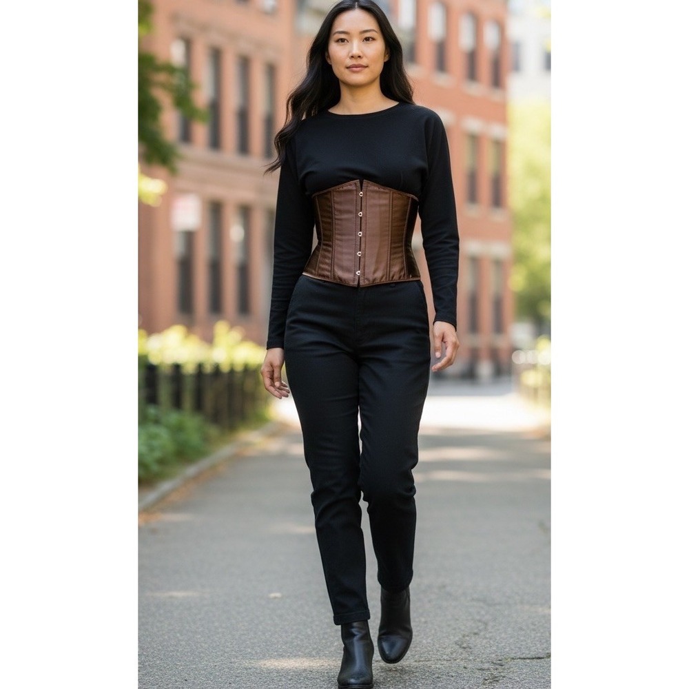 Brown Satin Corset Lace Up Waist‎ Cincher XL NWT Costume Steampunk